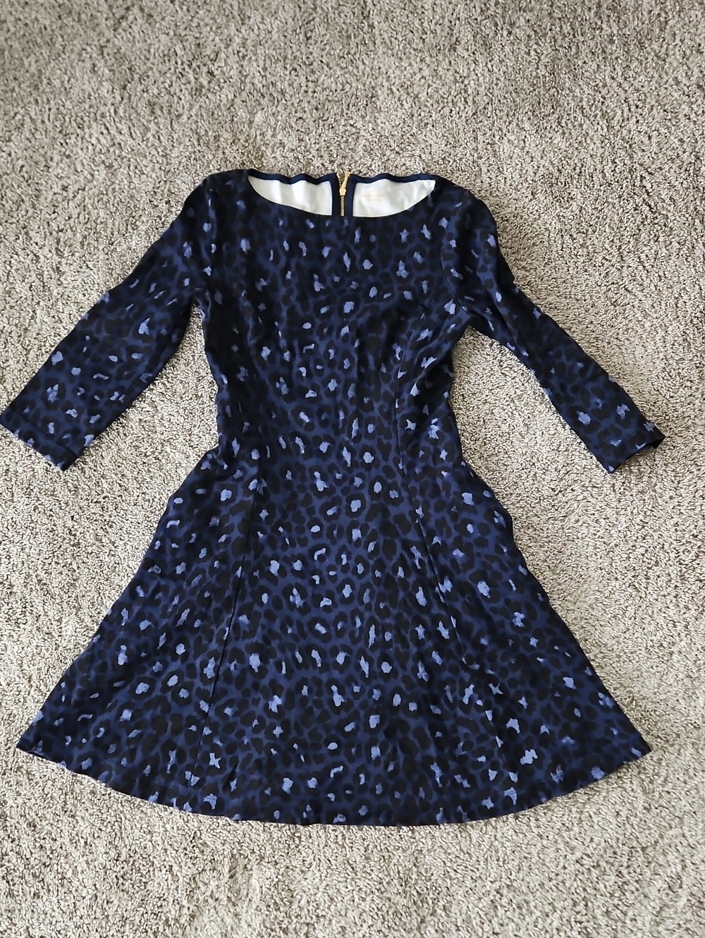 kate spade Navy Blue Leopard Print Fit & Flare Dress 4